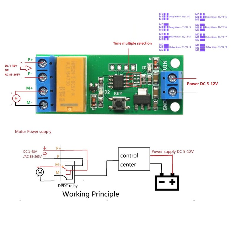 GODIYMODULES DC 5/6/9/12V 5-12V DC Motor Reverse Polarity Module Time Adjustable DPDT Delay Relay 2A Drive Current - Image 2